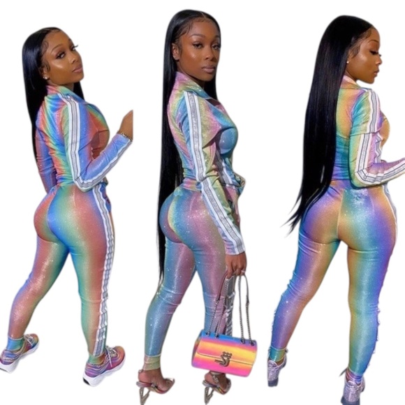 NWOT Shane Justin Glitter Rainbow Unicorn Women's Tracksuit, Size X-Small - Picture 3 of 15